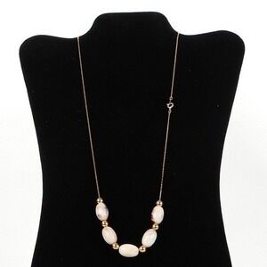 Vtg Gold Tone Chain‎ Fashion Necklace with Oval Agate Style Beaded Pendant 1980s